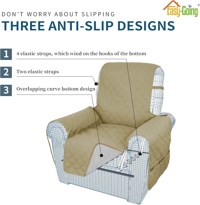 Easy-Going Sofa Slipcover Waterproof Oversized Recliner Chair Cover Non-Slip Fabric Couch Cover for Living Room Washable Furniture Protector for Pets Kids Children Dog Cat (Oversized Recliner, Sand)