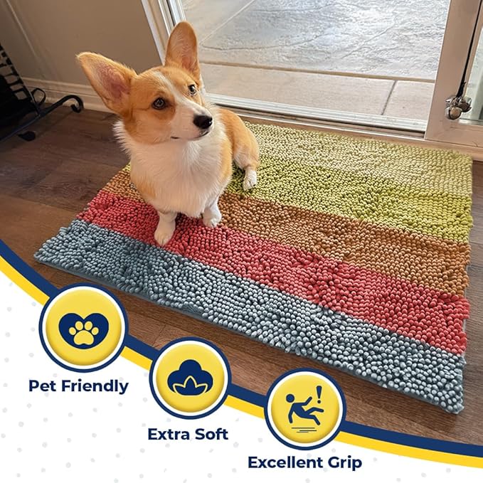 Muddy Mat® Super Absorbent Chenille Dog Door Mat for Muddy Paws – Non-Slip, Machine Washable Indoor Entry Rug, Quick-Dry Pet Mat for Entryway – Candy Stripes 19"x30"
