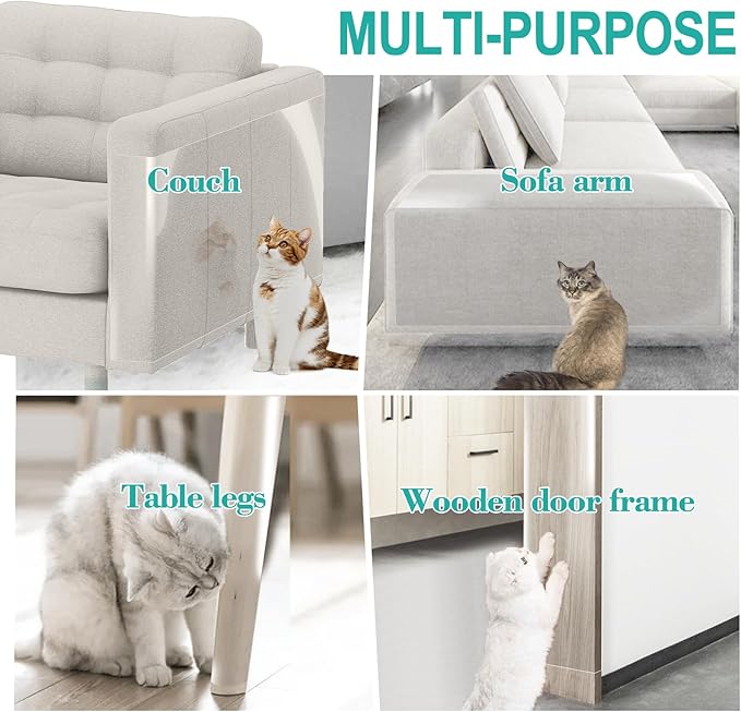 Lovinch [Thicken Vinyl] Anti Cat Scratch Furniture Protector, Single-Sided Sticky Couch Protector for Cats, Flexible Couch Corner Guard Under Cats Claw, Cat Scratch Deterrent Tape-(160" x 12.4")