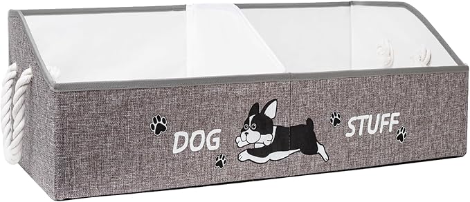 kiviron Large Dog Toy Basket with Handles, 28.5" Collapsible Multi-Purpose Hard Board Dog Toy box, Clothes, Dog toy storage (Grey,Cream)