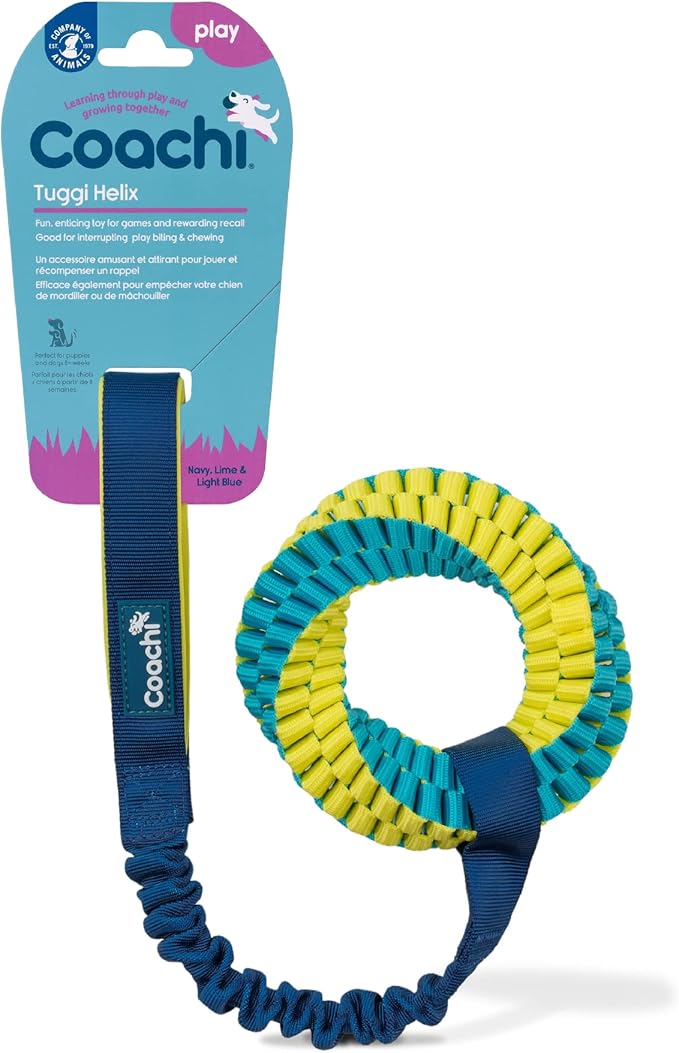 Coachi Tuggi Helix - Interactive Dog Toy for Tug of War & Play. Strong & Lightweight, Stretchy Bungee Handle, Reward Training, Interrupting Biting & Chewing, Ideal for Agility & Suitable for Puppies