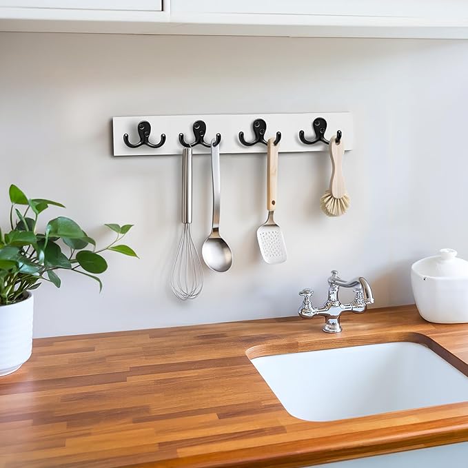 Coat Hooks Wall Mount Heavy-Duty - 8-Pack Double Prong Metal Wall Hook for Living Room, Bedroom, Bathroom, Kitchen, Closet, for Coat, Bag, Scarf, Towel, Hat, Key, Easy Installation (Black)