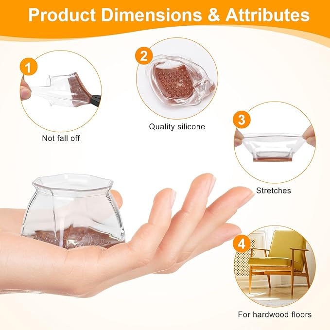 CHUNZEXI 36 Pack Square Chair Leg Floor Protectors for Hardwood Floors, Silicone Felt Covers Pads Caps, Protect Wood Furniture Feet Floors Noise Reduce and Scratch (Square X-Lager & Clear)
