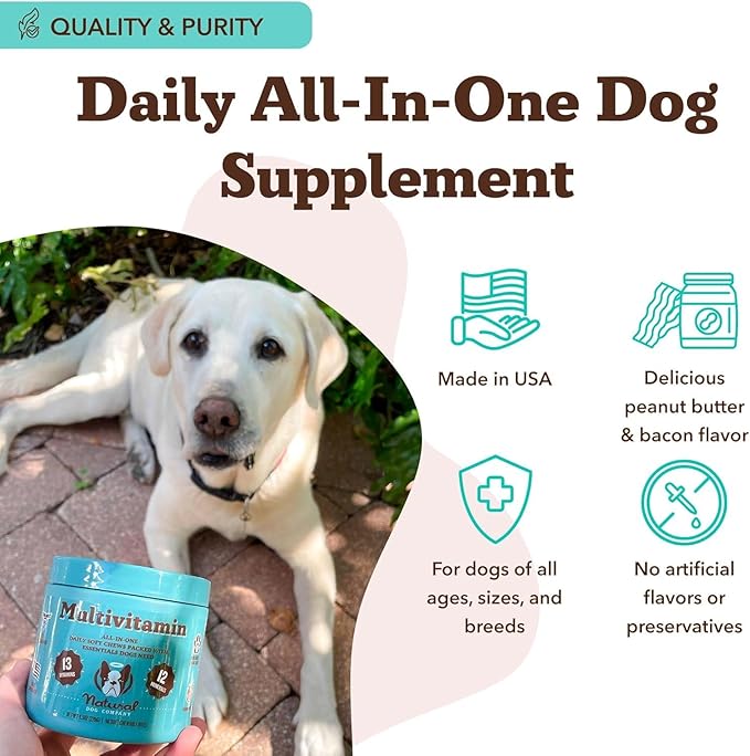Natural Dog Company 25-in-1 Multivitamin Chews for Dogs – Daily Soft Dog Vitamins with Antioxidants, Zinc & Folic Acid – Supports Joints, Skin & Coat, Immune & Heart Health – All Ages, All Breeds