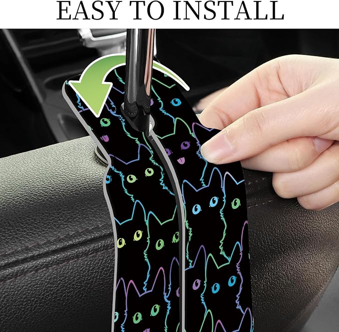 PU Leather Car Seat Hook, Storage Headrest Hanger, Cute Car Backseat Organizer, Car Hooks for Purses and Bags Neon Cat Eyes