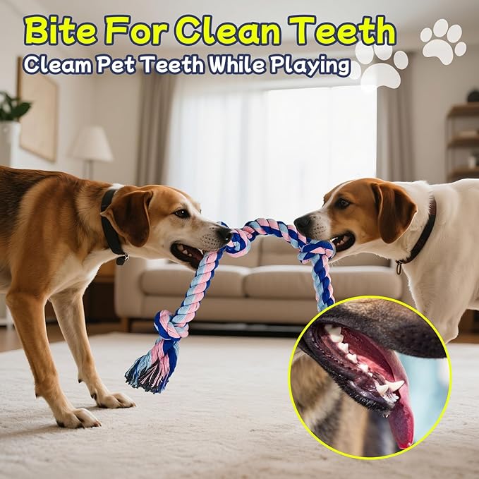 Rocfish [4 Pack Dog Rope Toys for Aggressive Chewers, Nearly Indestructible Tug of War Toys for All Dog Sizes, 100% Cotton Teeth Cleaning Chew Rope, Heavy Duty Tug Toy to Relieve Dog Boredom