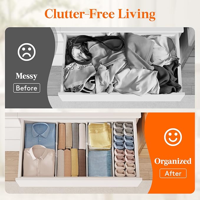 Lifewit 4" High 5 Pack Drawer Dividers, 35 –55cm/13.8-22.5" Drawer Divider for Clothes, Adjustable Dresser Drawer Organizers, Plastic Drawers Separators for Clothes, Bedroom, Bathroom, Kitchen, Office