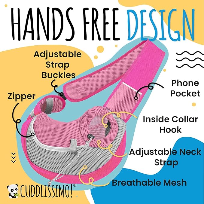 Cuddlissimo! Pet Sling Carrier - Soft Front-Chest Carrying Bag for Small Pets (Ideal for Dogs, Puppies & Cats 6–10 lbs) - Carefully Sized for Yorkshire Terrier, Maltese, Toy Poodle, Papillon -(Pink-L)