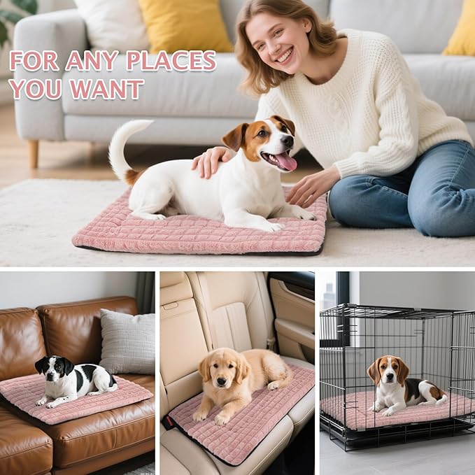 BVAGSS Dog Bed Washable Crate Mattress,Anti-Slip Memory Foam Soft Warm Pet Cushion for Small Medium Dogs, Calming Fluffy Sleeping Kennel Pad XH082 (30''x20'',Pink)