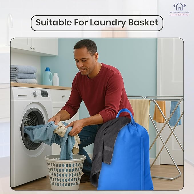 LFH Home Large Premium Cotton Canvas Laundry Bag with Drawstring and Handles Heavy Duty, Multi-Use, and Washable for Home, Travel, College or Storage 24x36 (Pack of 2)-Sky Blue