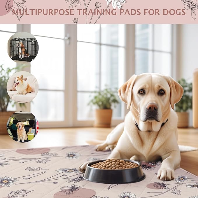 IEUUMLER Washable Pee Pads for Dogs, 2 Pack Non-Slip & Waterproof Pack Whelping Pad, Reusable Washable Puppy Potty Training Pad with Fast Absorbent for Playpen EU007 (Pink Daisy, 36"X24"-2pcs)