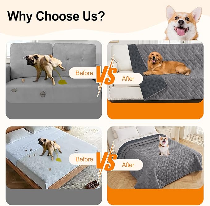 Smiry Reversible Waterproof Couch Covers for Sofa, Washable Dogs Pet Couch Covers for 3 Cushion Sofa Pet Friendly, Water Resistant Furniture Protector Slipcover, Geometric (82"x82", Grey/Dark Grey)