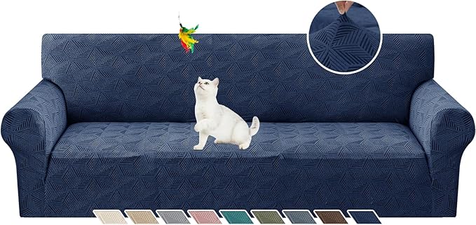 YEMYHOM 1 Piece Stretch Oversized Couch Covers for 4 Seat, Jacquard Extra Large Sofa Cover with Non-Slip Elastic Bottom, Thickened Slipcover Furniture Protector for Dogs Pets (X-Large, Navy）