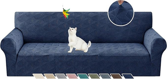 YEMYHOM 1 Piece Stretch Oversized Couch Covers for 4 Seat, Jacquard Extra Large Sofa Cover with Non-Slip Elastic Bottom, Thickened Slipcover Furniture Protector for Dogs Pets (X-Large, Navy）