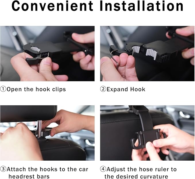 OATSBASF Adjustable Car Seat Headrest Hook, Folding Storage Headrest Hanger, Car Seat Holder Organizer for Purses, Bags, Cloths, Car Water Bottle Hooks Car Seat Assecories-1 Pack, G116, Black