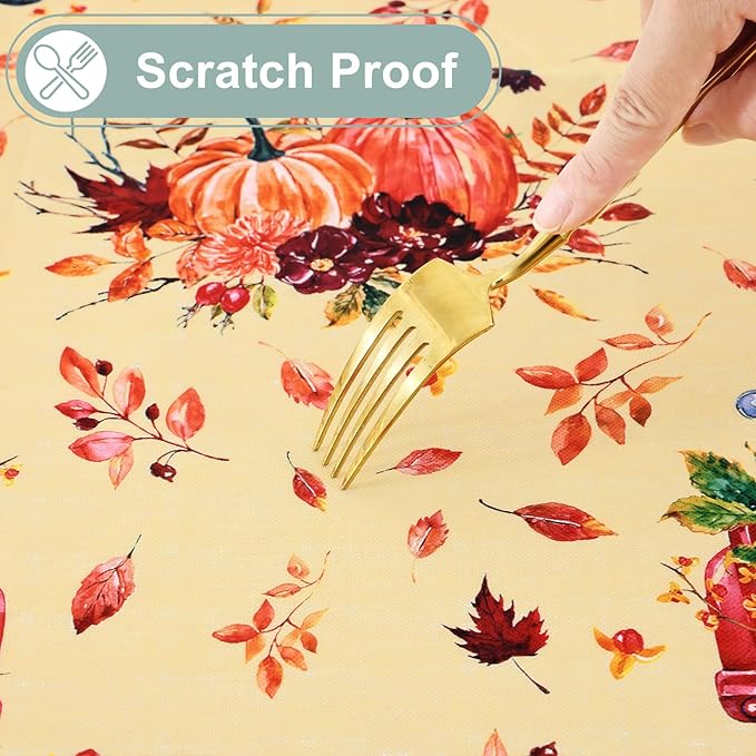 misaya Rectangle Waterproof Vinyl Table Cloth, Wipeable Tablecloth with Flannel Backing, Plastic Table Cover for Fall, Thanksgiving (Pumpkin Truck, 60" x 84")