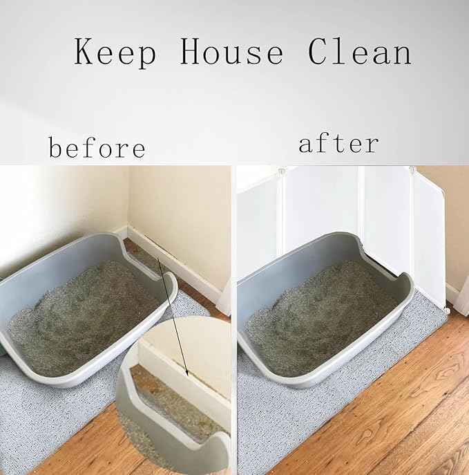 Cat Litter Box Enclosure Splash Guard,DIY Large Pet Litter Box Shields for Open Top Litter Pan.Small Animal Pen for Hamsters, Guinea Pig (Include Litter Mat White, Large L31''W19''H16'' 9 PCS)