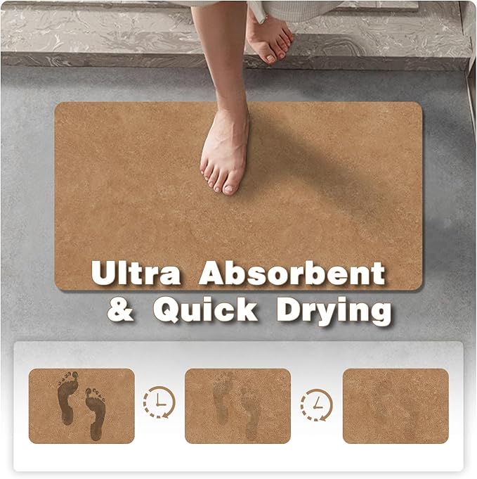 Bathroom Mat Quick Dry, Bathroom Rugs Non Slip Washable Thin Absorbent Bath Mat Fits Under Door Bathroom Floor Mat Perfect for Bath, Shower, or Sink 20"x30" Brown
