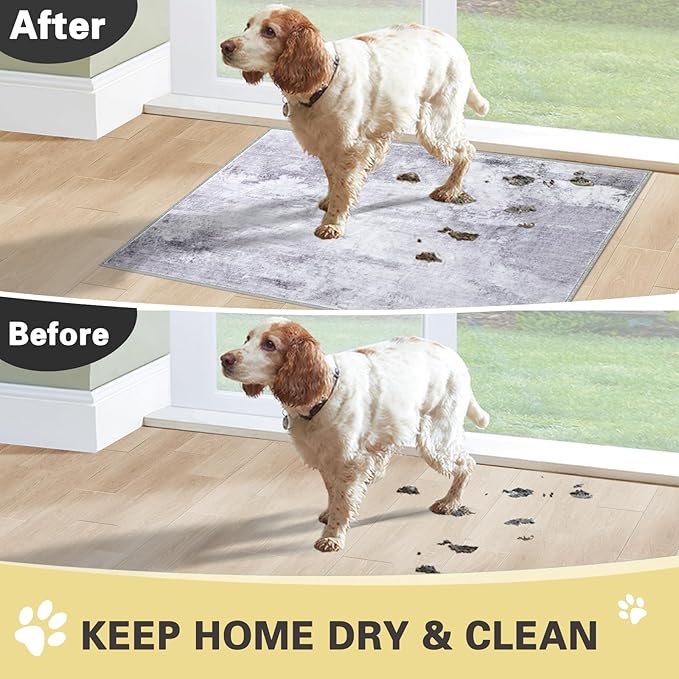 COMSLE Door Mat, Front Door Mat Indoor for Entrance Faux Wool Absorbent Non Slip Modern Throw Rug for Entryway Hallway Muddy Paws - Pet Friendly, 24x36 Inches, Modern Gray Machine Washable