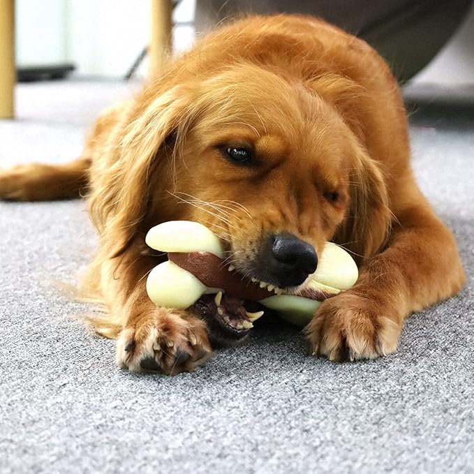Tikaton Indestructible Dog Chew Toys for Aggressive Chewers, Beef Flavor Durable Dog Teething Chew Toys Bones for Large/Medium/Small Puppies