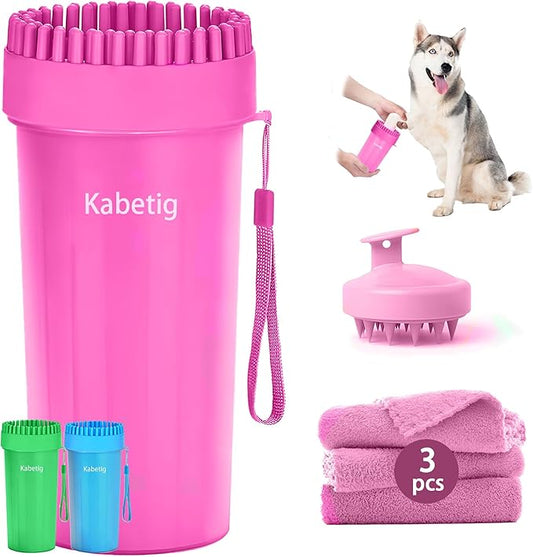 Kabetig Dog Paw Cleaner & Washer for Large/Extra Large Breeds - Muddy Paws Easy Cleaning Cup for Big Dogs - Includes 3 Absorbent Towels(Pink)