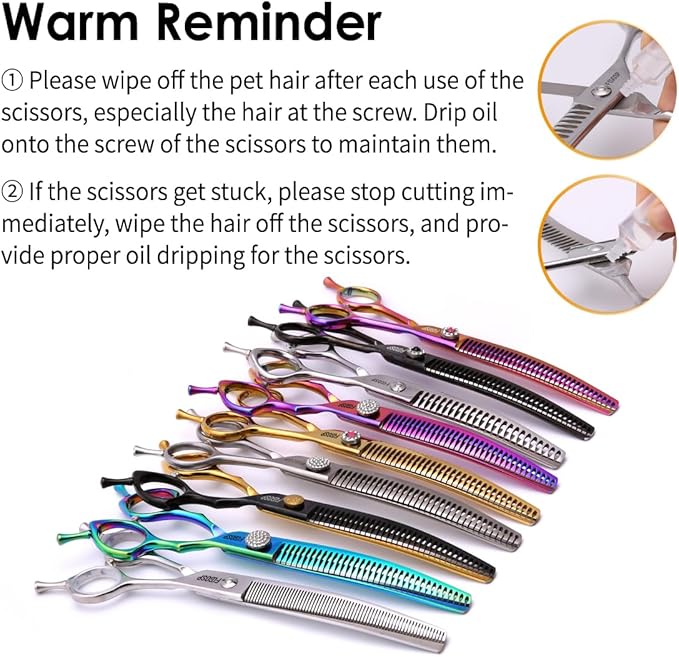 Professional Curved Chunkers Shears Dog Grooming 7.5'' Rainbow Curved Thinning Scissors for Large Dogs, 35 Teeth, Japan 440C Stainless Steel, Purple