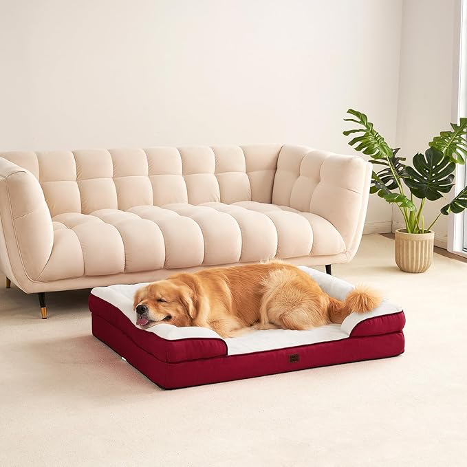 EHEYCIGA Orthopedic Dog Beds for Extra Large Dogs, Waterproof Memory Foam XL Pet Bed with Sides, Non-Slip Bottom and Egg-Crate Foam Big Dog Couch Bed with Washable Removable Cover,Red