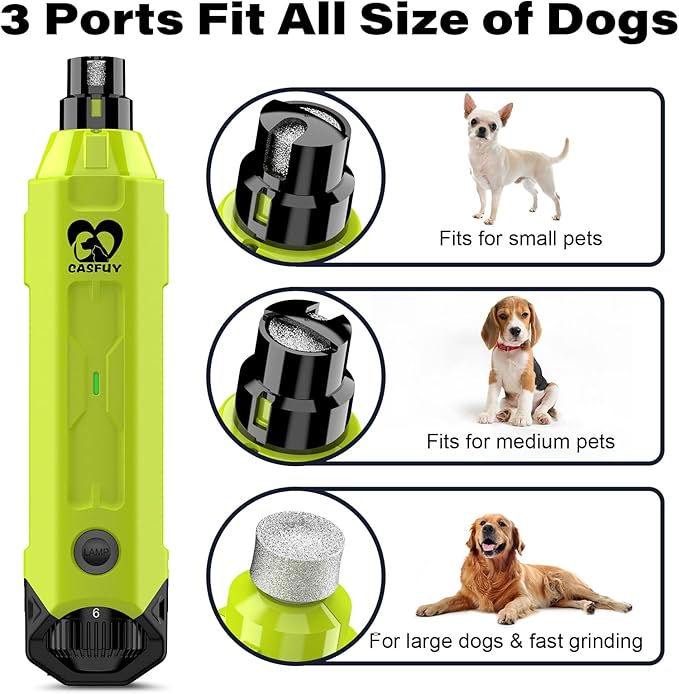 Casfuy 6-Speed Dog Nail Grinder - Newest Enhanced Pet Nail Grinder Super Quiet Rechargeable Electric Dog Nail Trimmer Painless Paws Grooming & Smoothing Tool for Large Medium Small Dogs (Green)