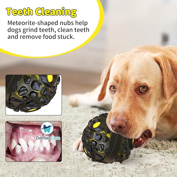 JoyBruko Dog Ball for Aggressive Chewers - Interactive Dog Toy Giggle Balls Fun Squeaky Sound to Keep Them Busy, Durable for Small Medium Large Breeds, Rubber Chew Toys, As Seen on TV, Black & Yellow