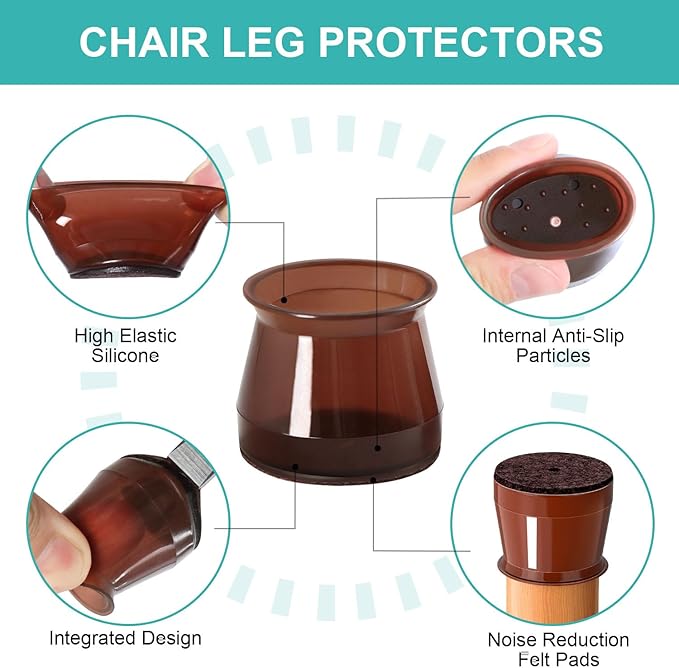 48Pcs Small Silicone Chair Leg Floor Protectors,Floor Protectors for Chairs,Chair Leg Protectors for Hardwood Floors,Chair Leg Caps Chair Leg Covers for Wooden Floors (Brown)