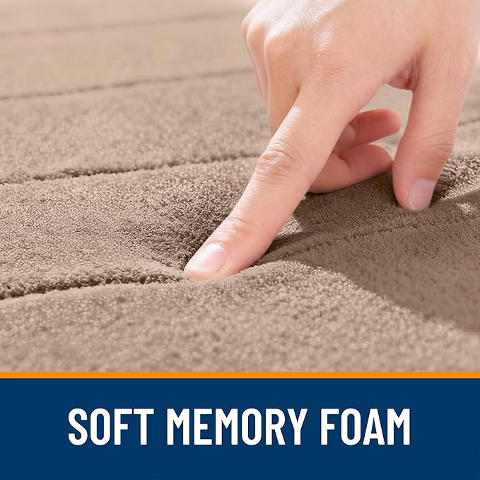 OLANLY Memory Foam Toilet Rugs U Shaped 24x20, Super Soft Absorbent Contour Bath Rugs, Quick Dry, Machine Washable Toilet Mat, Bathmat Floor Carpet, Bathroom Home Decor Accessories, Tan