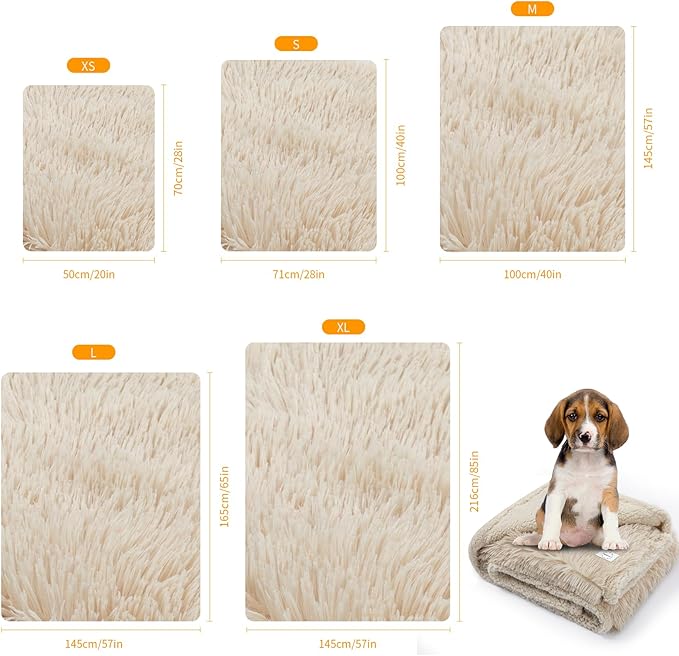 Wowchine Calming Dog Blanket,Waterproof Long Faux Fur Pet Blankets for Medium Puppy Cat Reverible Sofa Couch Covers Washable Pets Ded Cover Cream S-40x28in