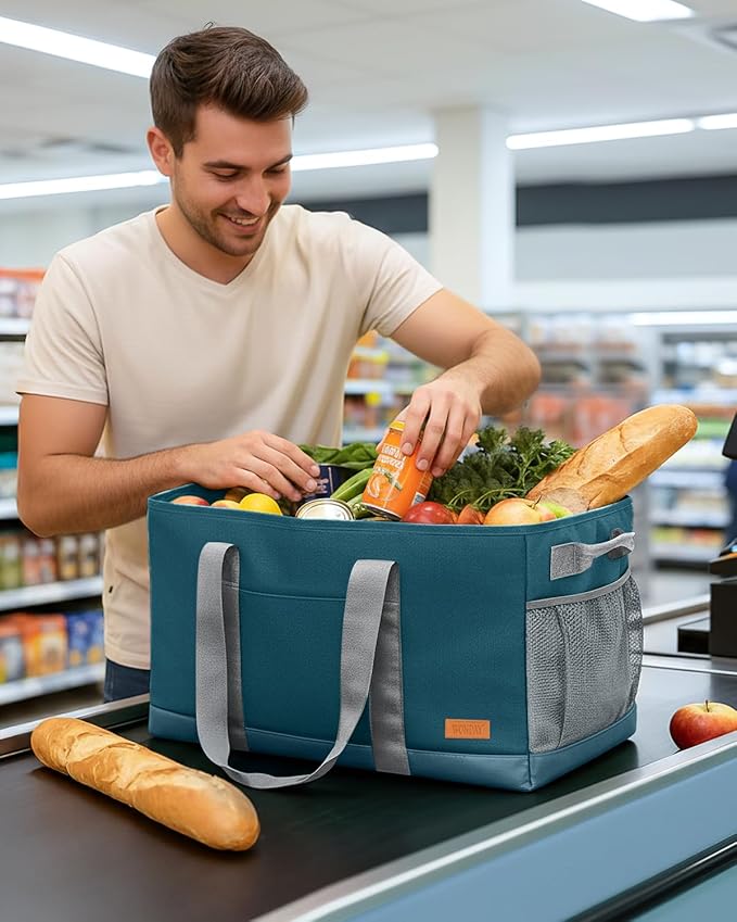WONDAY Standing Extra Large Reusable Grocery Bag Carrier with Handle, Thirty One Utility Tote Foldable for Shopping and Beach