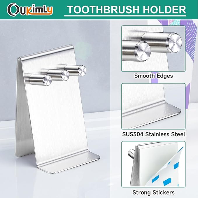 Electric Toothbrush Head Holder Adhesive or Tabletop, Tooth Brush Holder for Bathroom, Electric Toothbrush Holders Wall Mounted, Tooth Brushing Holder, Brush Head Holder (Silver, Small)