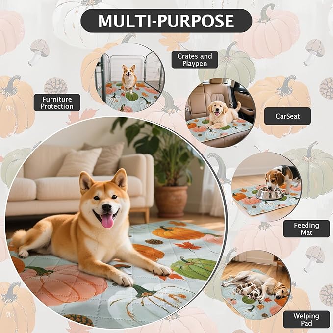 IEUUMLER Washable Pee Pads for Dogs, 2 Pack Pumpkin Pattern Reusable Waterproof Puppy Potty Pads, Non-Slip Absorbent Pet Training Pads for Playpen Crate Bed EU016 Grey Pumpkin, 24x18