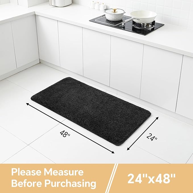 Black Bathroom Rug 24"x48" – Long Plush Non-Slip Bath Mat, Absorbent & Washable Microfiber Runner Rug – Perfect for Tub, Sink, or Washroom