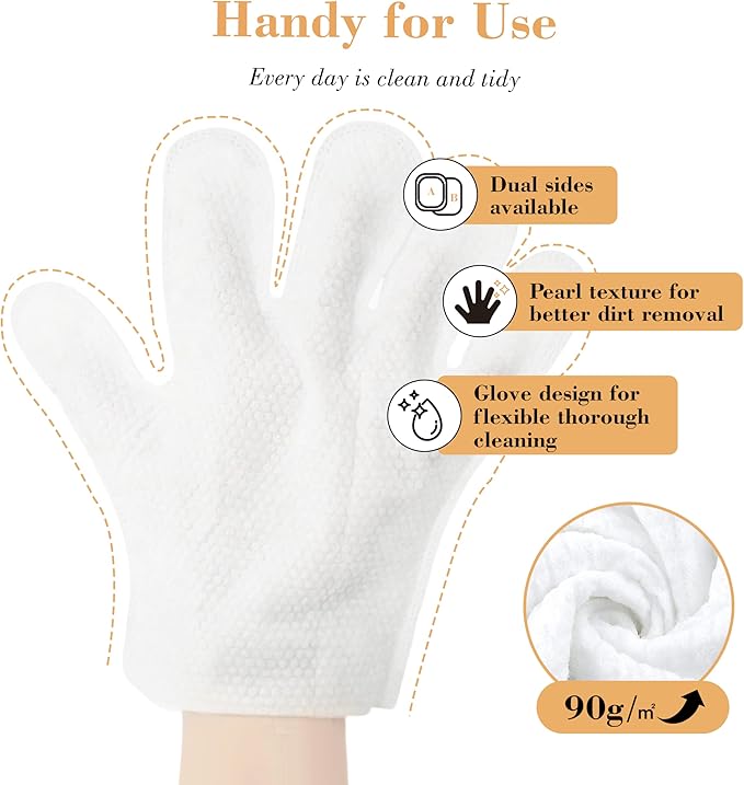 Pet Glove Wipes for Dogs & Cats, Infused with Coconut Oil & Plant Extracts, Deodorizing Bathing Grooming Glove Wipes, Daily & Outdoor Grooming Care, (8 Pcs)