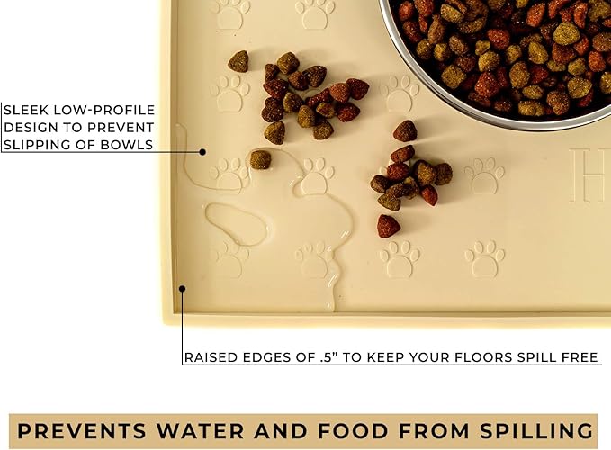 Humble Pet Food Feeding Tray - Non-Slip, Anti-Spill, Raised Dog Mat, Easy Clean Waterproof - Premium Quality Silicone - Perfect for Dog Bowl and Cat Feeding, 24x16 (Sweet Cream)