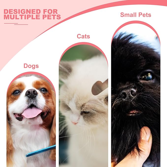 PETAXCELL Dog Cat Comb, Pet Combs Stainless Steel Teeth with Rounded Ends for Knots Mats Loose Hair Removal, 6.5/7.5IN (Black Coated, 2 Pack), Grooming Tool Intended for Long Curly Hair Pet