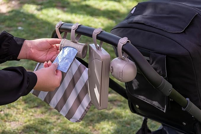 Ubbi Retractable On-the-Go Bag Dispenser for Baby Travel,Diaper Bag Accessory Must Have for Newborns,Helpful Baby Accessory,Taupe,(Pack of 12)