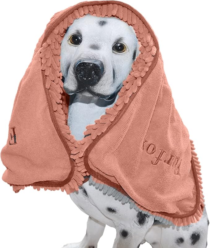 Furfox Absorbent Dog Towel, Microfiber Quick Drying Towel Machine Washable with Hand Pockets for Medium Large Dog 35 x 15'' (Brown)
