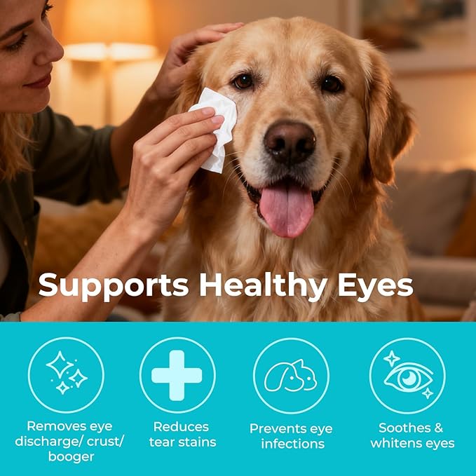Falatong Gentle Pet Eye Wipes, Hypoallergenic Tear Stain Remover for Cats and Dogs, 100 Count Unscented Cleaning Pads with Adequate Fluid Content