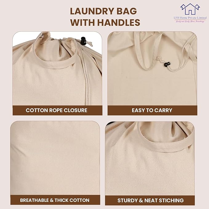 LFH Home Cotton Canvas Extra Large Laundry Bag with Handle, Heavy Duty Drawstring Closure Washable Laundry Bags School Travel, Home, Hotel, College Dorm, Organizer Sack, 24x36-Natural Thanks Giving