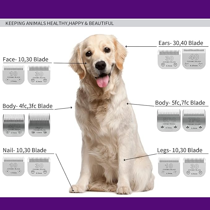 DODAER Detachable Pet Dog Clipper Blades,Compatible with Andis Size 4FC Cut Length 3/8"(9.5mm),Most Oster A5,Wahl KM Series Clippers,Made of Ceramic Blade & Stainless Steel Blade