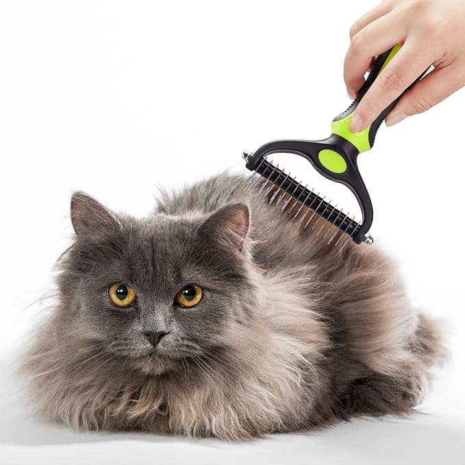 XLCL pet Pet Grooming Tool - 2 Sided Undercoat Rake for Cats and Dogs - Safe Dematting Comb for Easy Mats & Tangles Removing - No More Nasty Shedding and Flying Hair