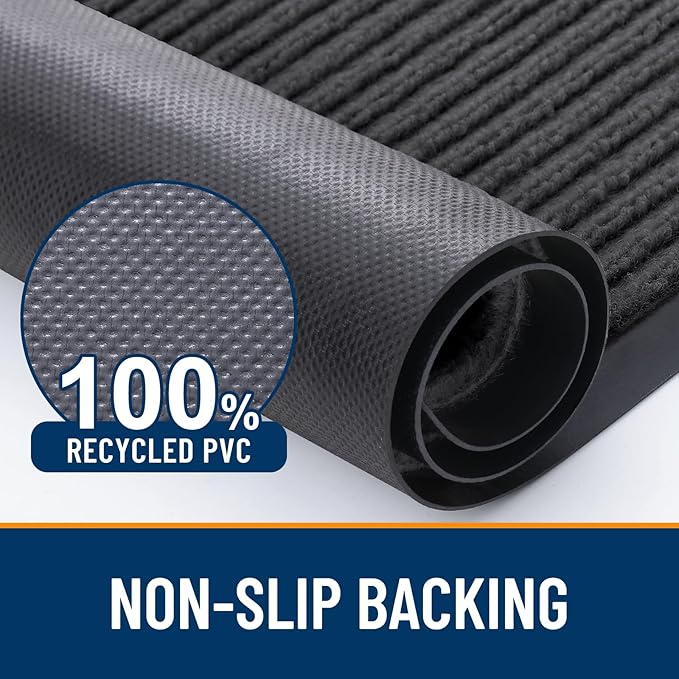 OLANLY Front Door Mat Indoor Outdoor Entrance, 2-Pack 59 x 34 Inch, Waterproof Heavy Duty Doormat, Fade Resistant, Low Profile, Easy Clean Patio Porch Welcome Floor Mats for Entry, Charcoal Grey