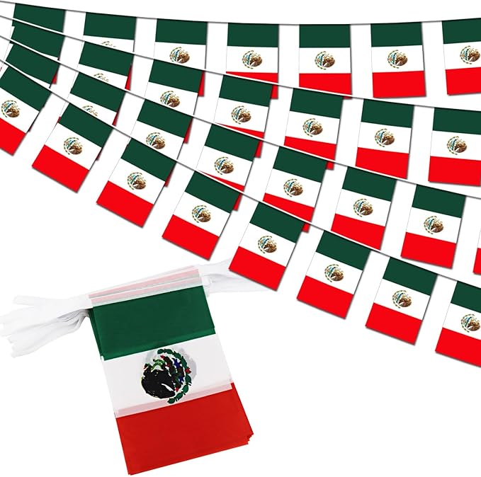 Mexico String Flag Pennant Banner - 38 Flags, 42 Feet Small Mini Mexican Flags Bunting Banner for Country Decoration, School, Party, Sports Events