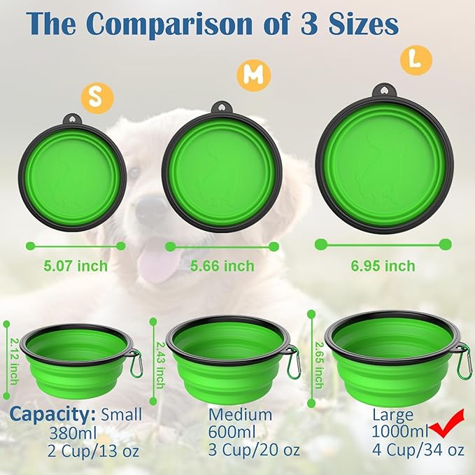 Takfox Collapsible Dog Bowls [2 Pack] 34 oz, Travel Dog Bowls, Pet Bowl Portable Foldable Water Food Feeding Dishes with Carabiner Clip for Traveling Hiking Walking-Black & Blue