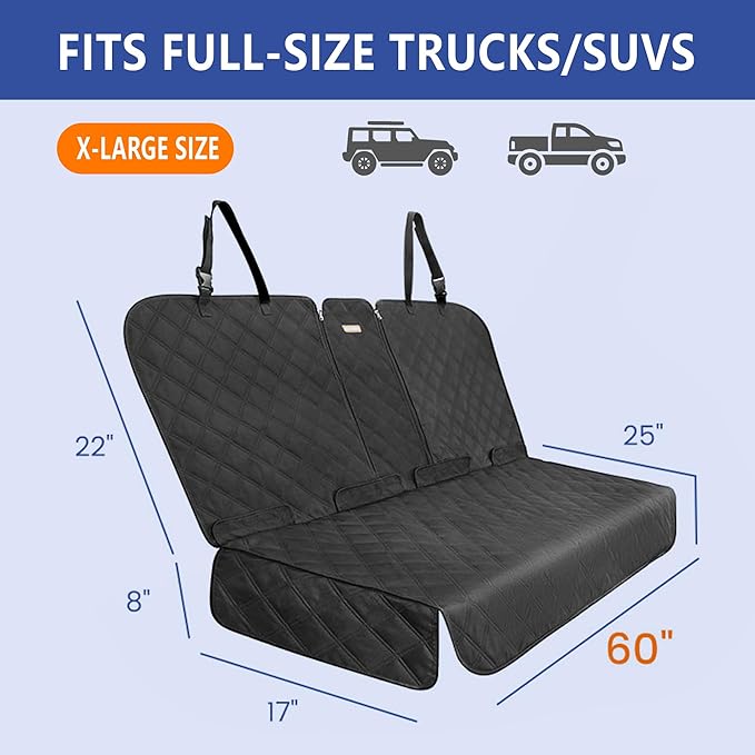 ALLANSING XL Back Seat Cover for Full-Size Trucks/SUVs Rear Split Bench, Heavy Duty 900D Waterproof Non-Slip Car Seat Protector for Messy Pet Dogs & Kids, Easy Clean (Black)