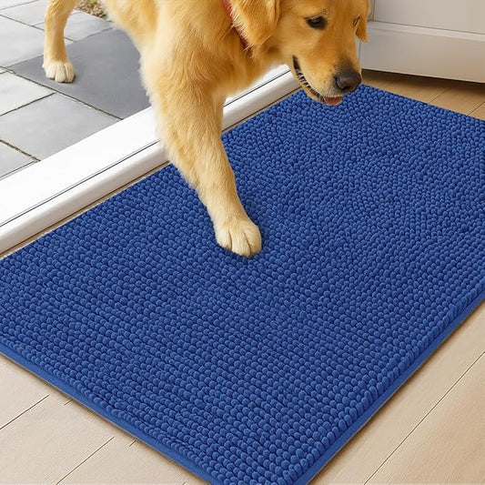 MudGuard Mat™ Dog Door Mat for Muddy Paws, Super Absorbent Microfiber, Non-Slip Indoor Mat, Quick Dry Chenille Mud Mat for Dogs & Entryway, Washable, Navy Blue 24" x 60"